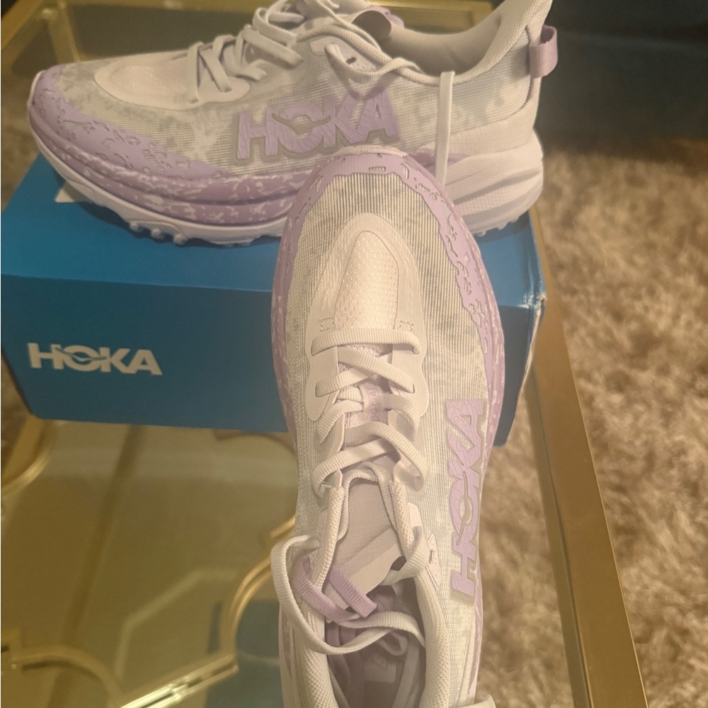 Hoka Women's Pastel Purple and White Sneakers